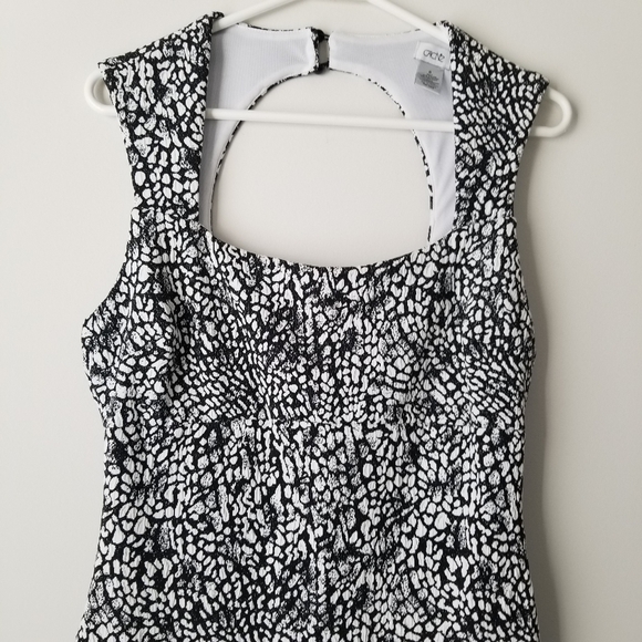 Cache Black/White Speckled Print Sleeveless Stretchy Midi Dress Size 6 - Picture 11 of 12